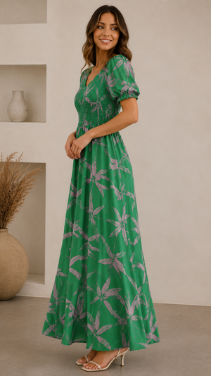 Vestido Comprido com Estampado Botânico