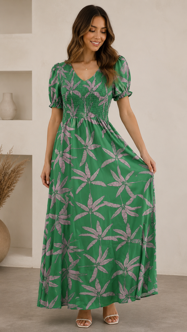 Vestido Comprido com Estampado Botânico