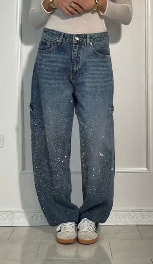 Jeans Baggy Strass com Brilhos