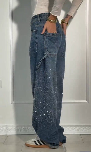 Jeans Baggy Strass com Brilhos