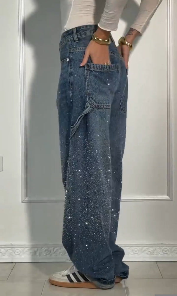 Jeans Baggy Strass com Brilhos